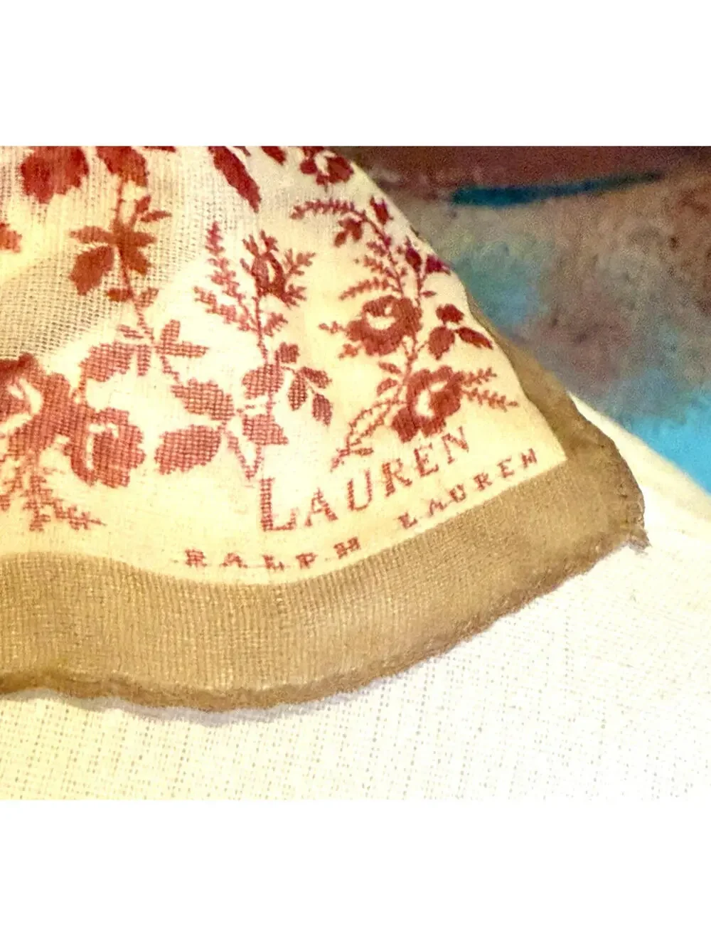 Vintage Lauren by Ralph Lauren Floral Scarf Red Calico‎ Rose Square 16